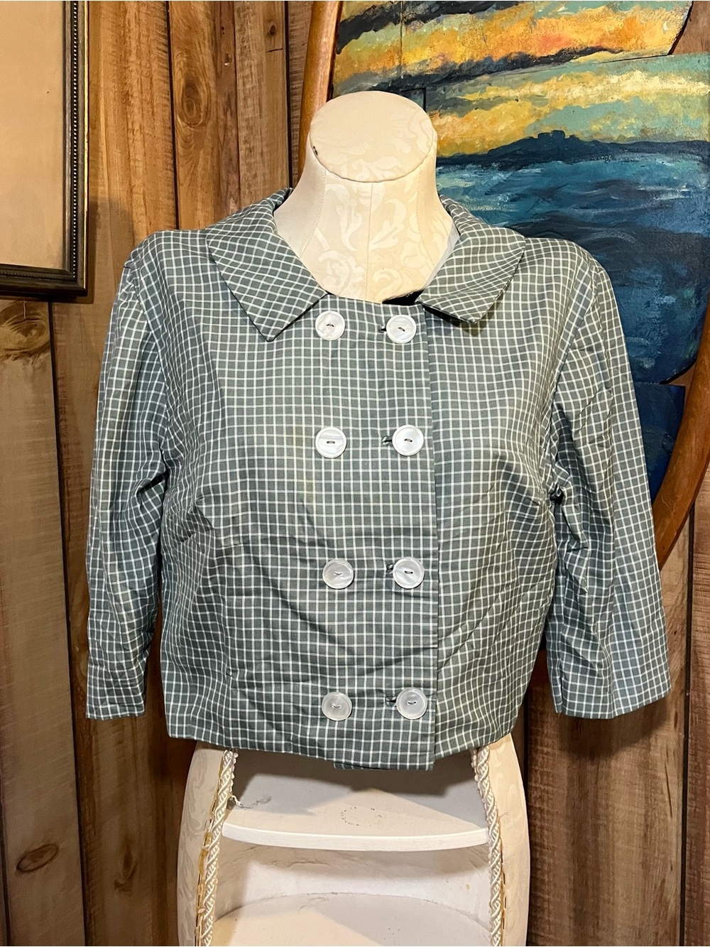💋 Vintage R.H. Stearns Co. Grey Cropped Plaid Top